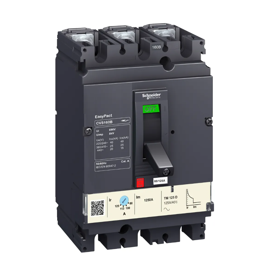 SCHNEIDER 100A 3P Molded Case Circuit Breaker, Heavy Duty Three Pole MCCB Rated 100A, Designed for Industrial Electrical Protection with Adjustable Trip Settings